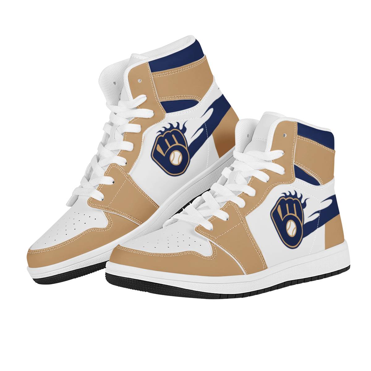 Women's Milwaukee Brewers High Top Leather AJ1 Sneakers 001
